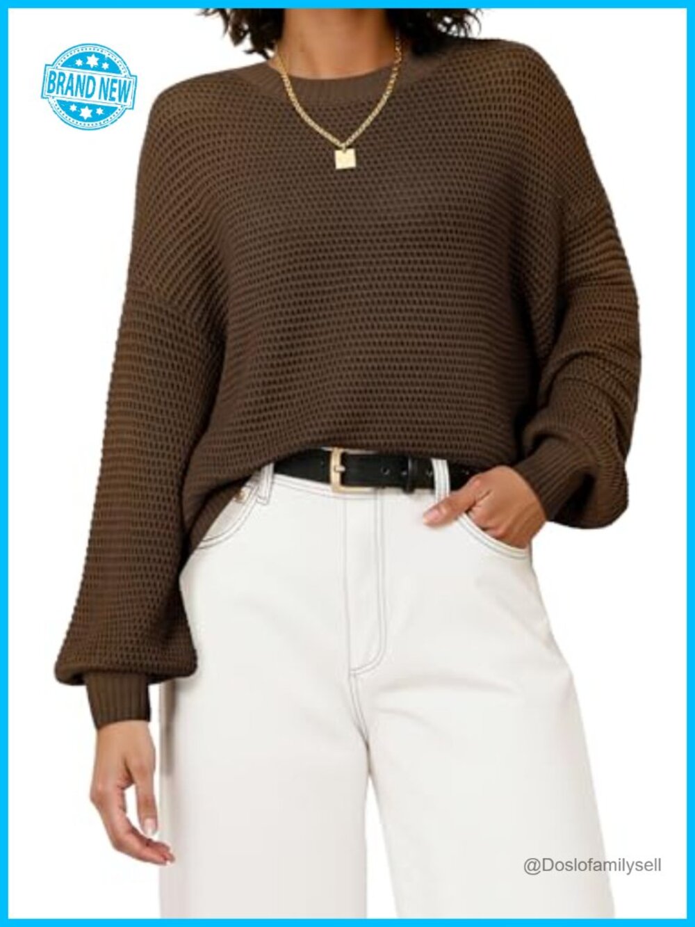 Wool Blend Crewneck Waffle Knit Oversized Sweater Pullover